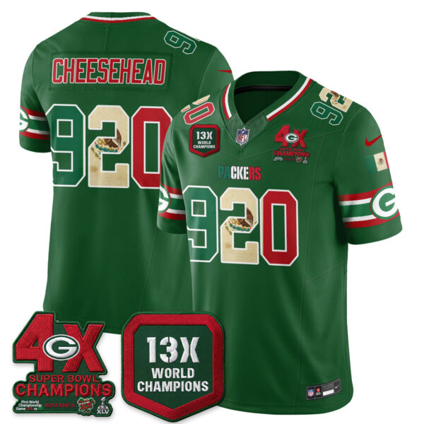 Green Bay Packers Cheesehead Mexico Edition Vapor Jersey - All Stitched - Green
