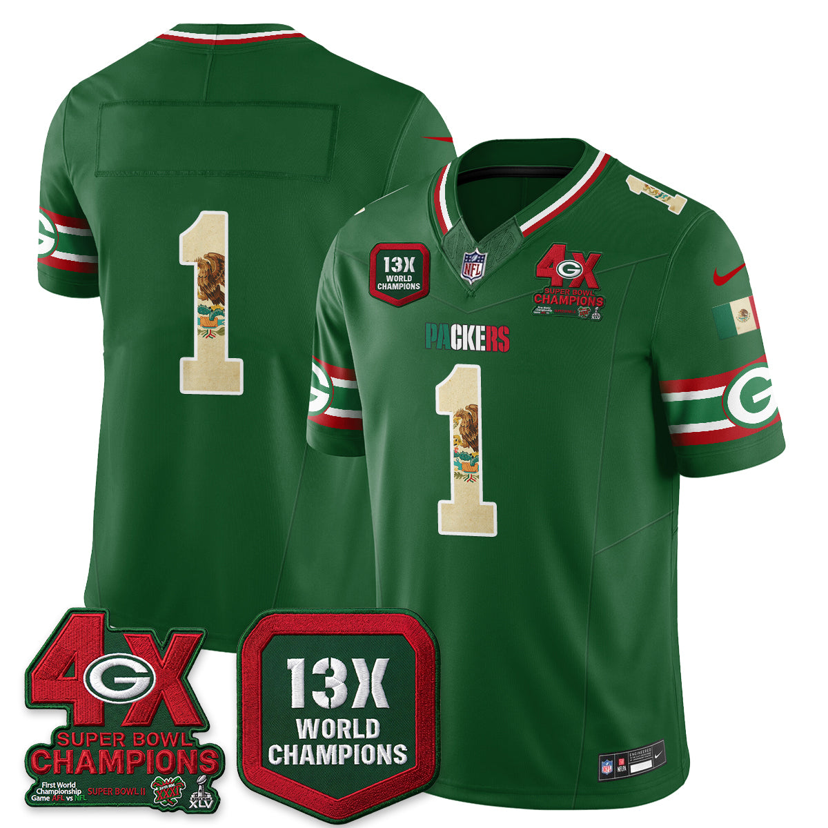 Green Bay Packers Team Mexico Edition Vapor Jersey - All Stitched - Green