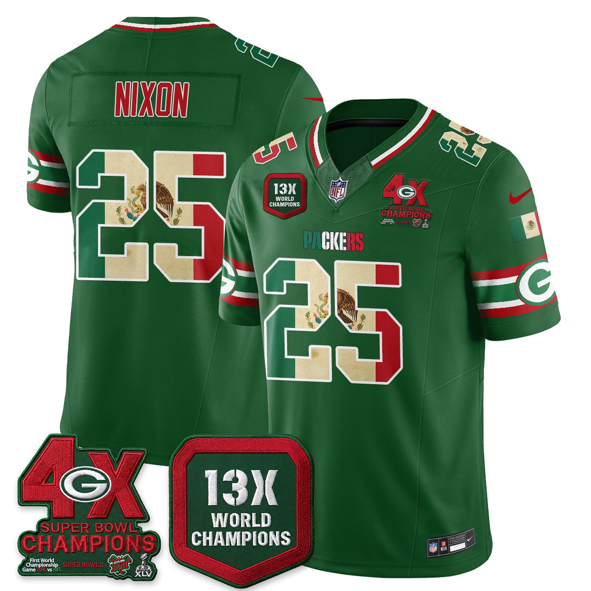 Green Bay Packers Keisean Nixon Mexico Edition Vapor Jersey - All Stitched - Green