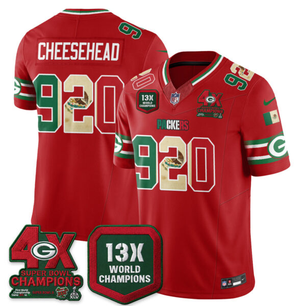 Green Bay Packers Cheesehead Mexico Edition Vapor Jersey - All Stitched - Red