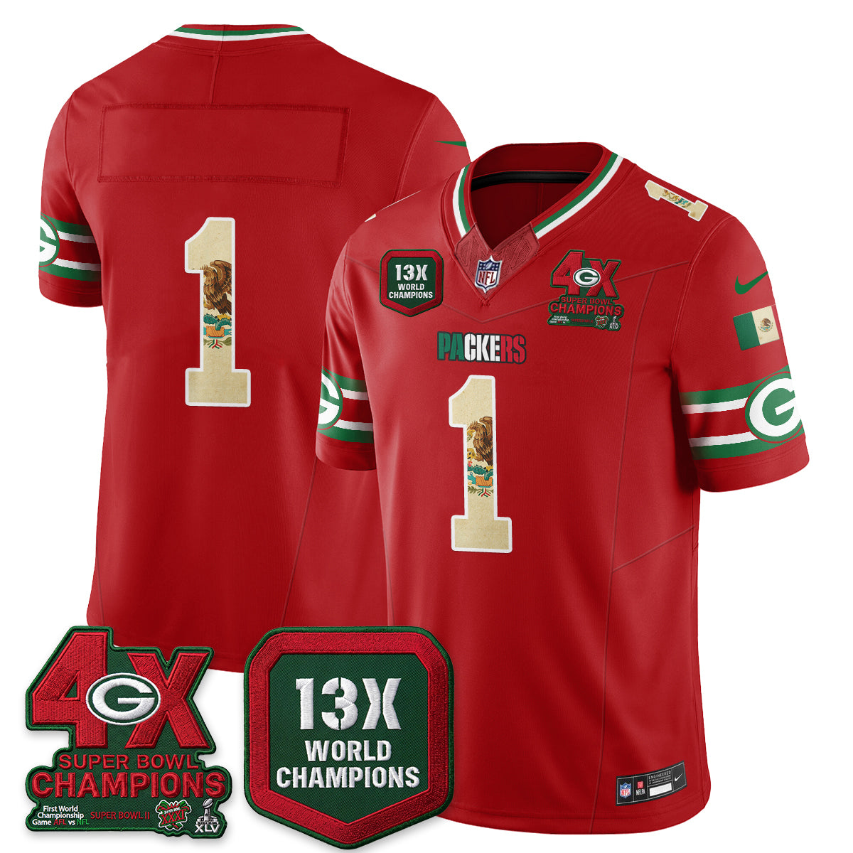 Green Bay Packers Team Mexico Edition Vapor Jersey - All Stitched - Red