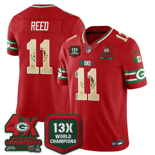 Green Bay Packers Jayden Reed Mexico Edition Vapor Jersey - All Stitched - Red