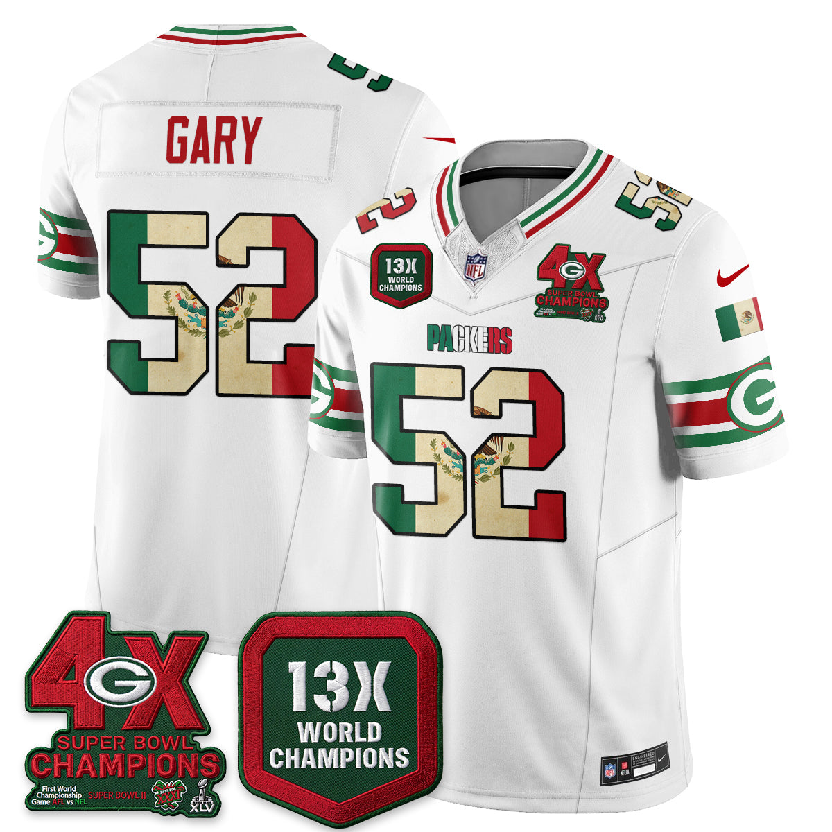 Green Bay Packers Rashan Gary Mexico Edition Vapor Jersey - All Stitched - White