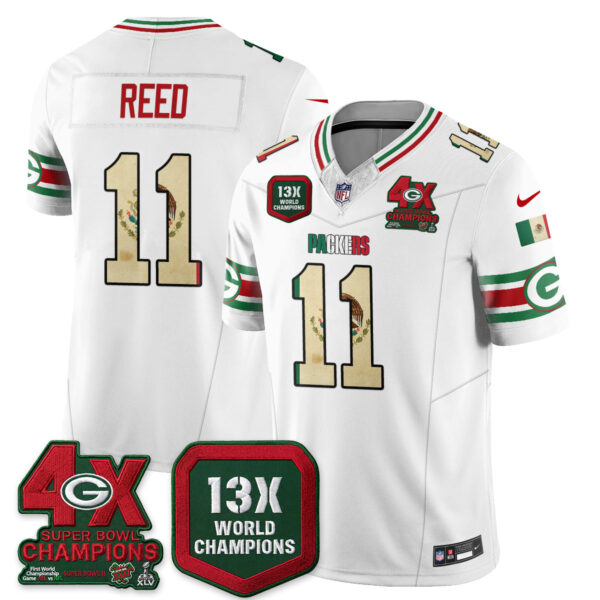 Green Bay Packers Jayden Reed Mexico Edition Vapor Jersey - All Stitched - White