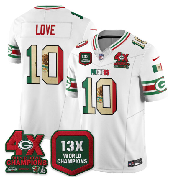 Green Bay Packers Jordan Love Mexico Edition Vapor Jersey - All Stitched - White