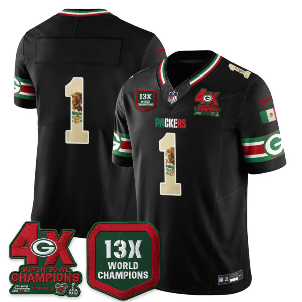 Green Bay Packers Team Mexico Edition Vapor Jersey - All Stitched - Black
