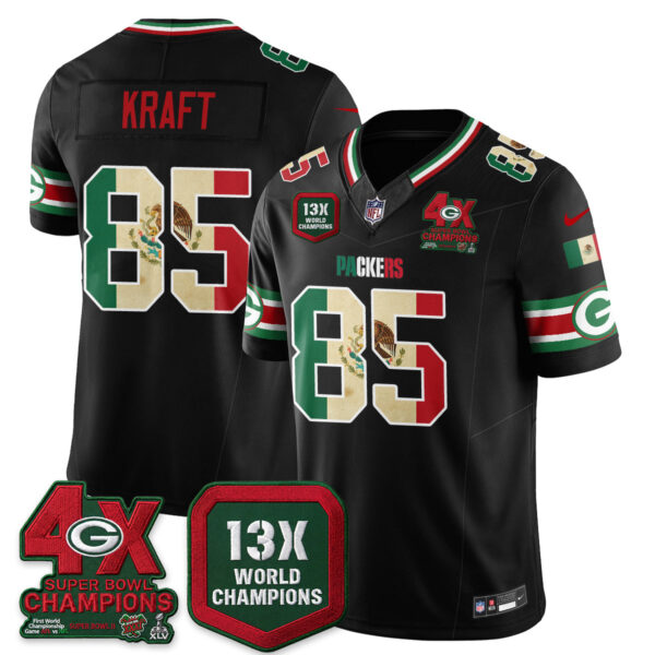 Green Bay Packers Tucker Kraft Mexico Edition Vapor Jersey - All Stitched - Black