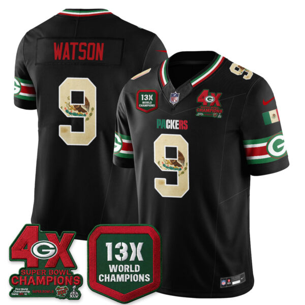 Green Bay Packers Christian Watson Mexico Edition Vapor Jersey - All Stitched - Black