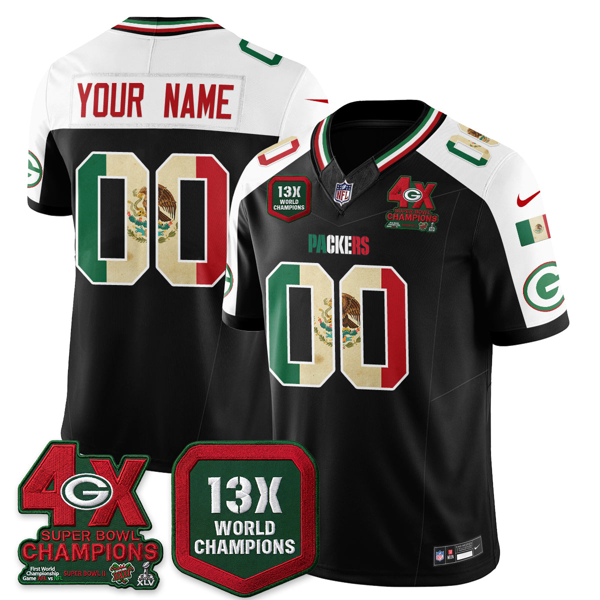 Green Bay Packers Mexico Edition Vapor Custom Jersey - All Stitched - Alternate