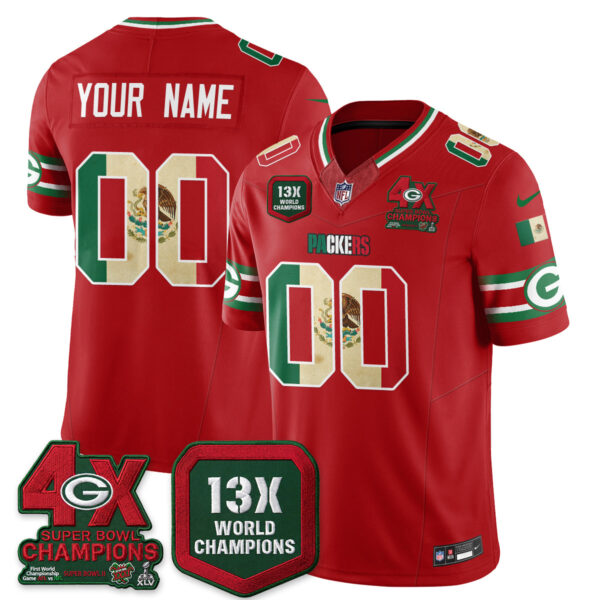 Green Bay Packers Mexico Edition Vapor Custom Jersey - All Stitched - Red