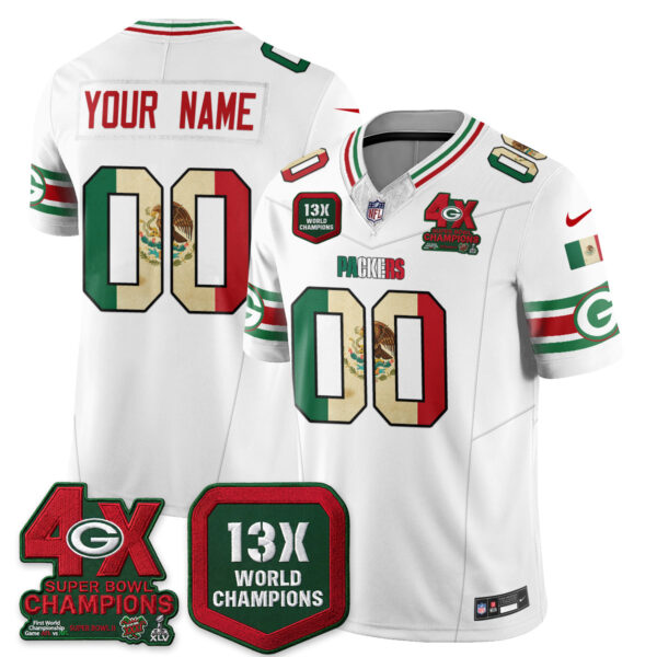 Green Bay Packers Mexico Edition Vapor Custom Jersey - All Stitched - White