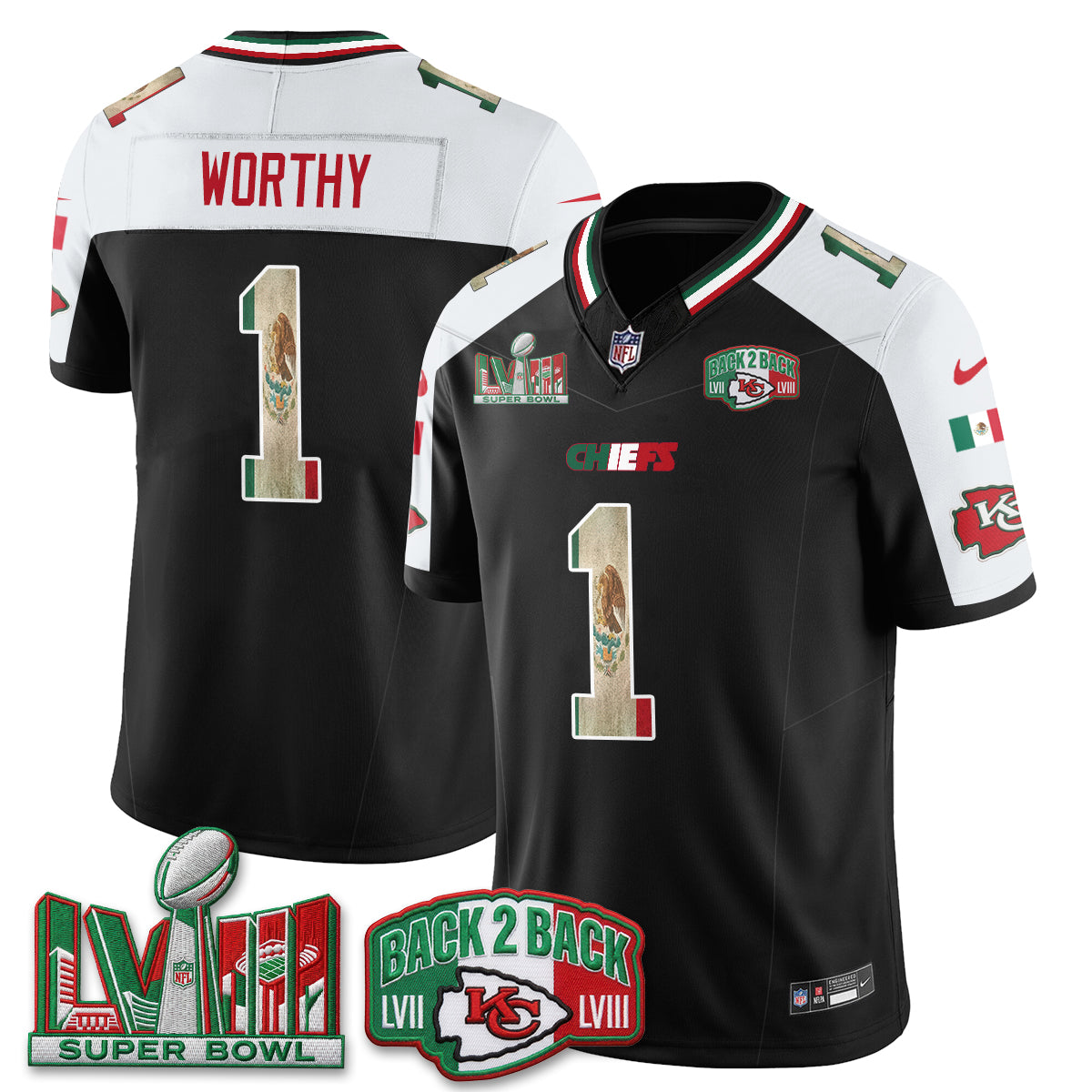 Kansas City Chiefs Xavier Worthy Mexico Edition Vapor Jersey - All Stitched - Alternate