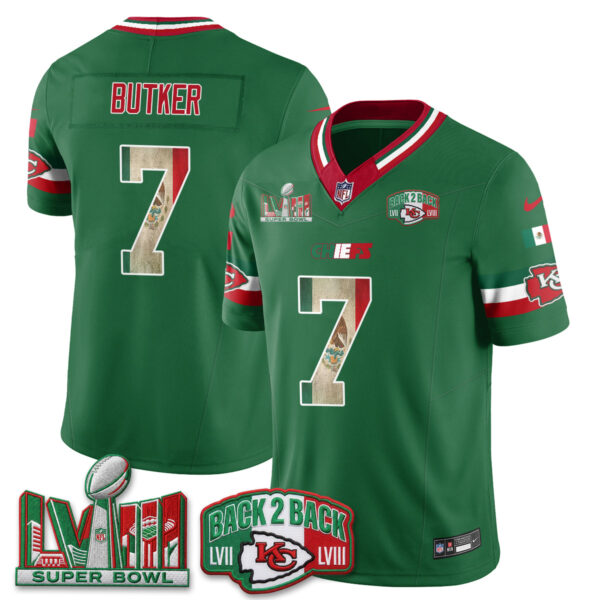 Kansas City Chiefs Harrison Butker Mexico Edition Vapor Jersey - All Stitched - Green