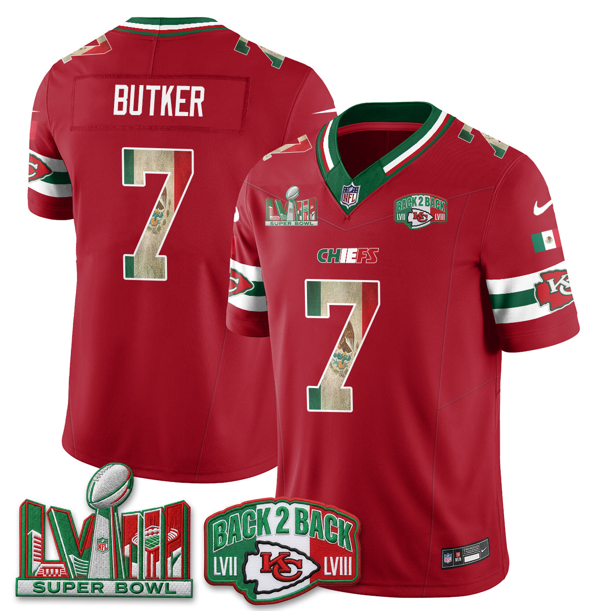 Kansas City Chiefs Harrison Butker Mexico Edition Vapor Jersey - All Stitched - Red