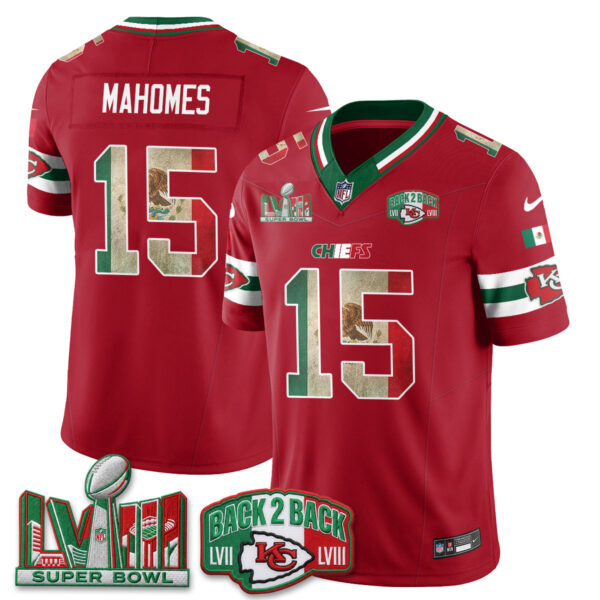 Kansas City Chiefs Patrick Mahomes Mexico Edition Vapor Jersey - All Stitched - Red