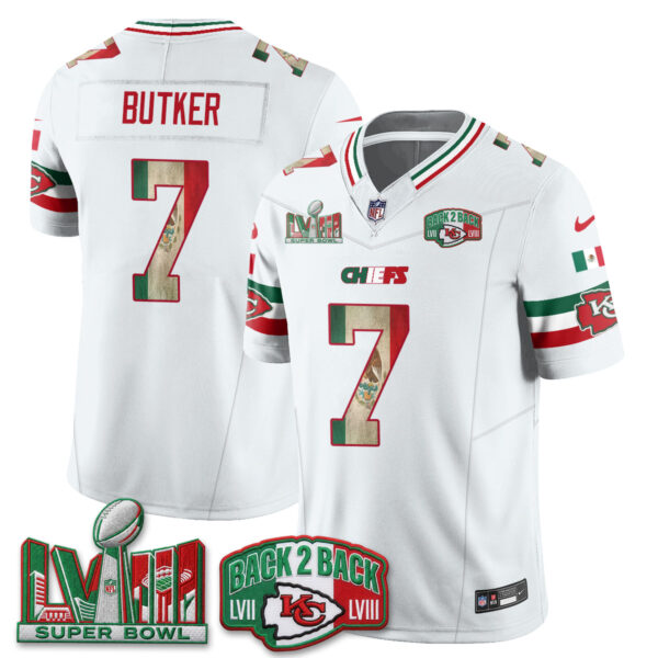 Kansas City Chiefs Harrison Butker Mexico Edition Vapor Jersey - All Stitched - White