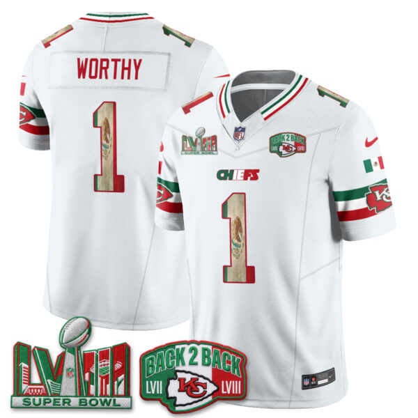 Kansas City Chiefs Xavier Worthy Mexico Edition Vapor Jersey - All Stitched - White