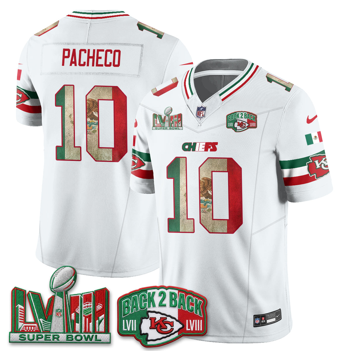Kansas City Chiefs Isiah Pacheco Mexico Edition Vapor Jersey - All Stitched - White