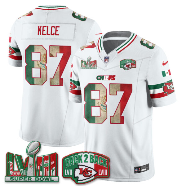 Kansas City Chiefs Travis Kelce Mexico Edition Vapor Jersey - All Stitched - White