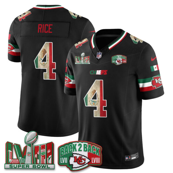 Kansas City Chiefs Rashee Rice Mexico Edition Vapor Jersey - All Stitched - Black