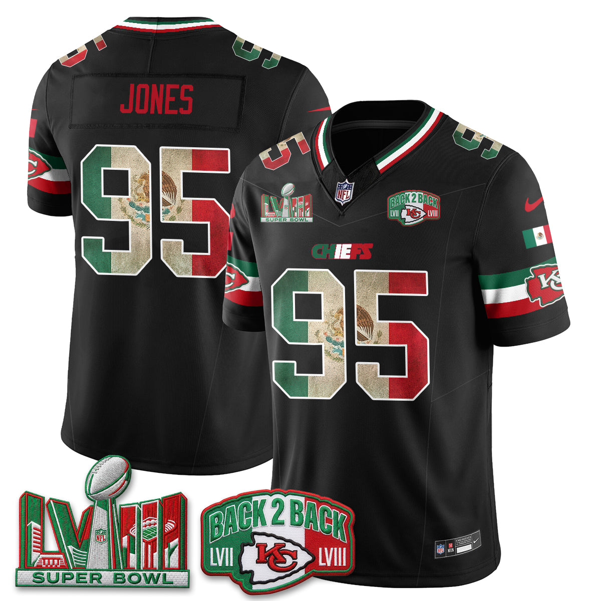 Kansas City Chiefs Chris Jones Mexico Edition Vapor Jersey - All Stitched - Black