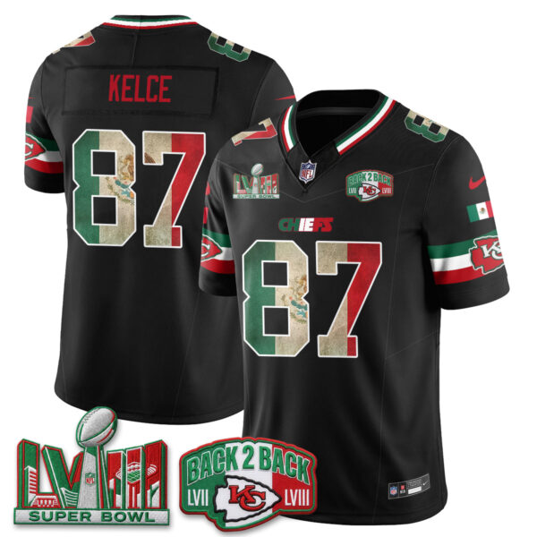 Kansas City Chiefs Travis Kelce Mexico Edition Vapor Jersey - All Stitched - Black
