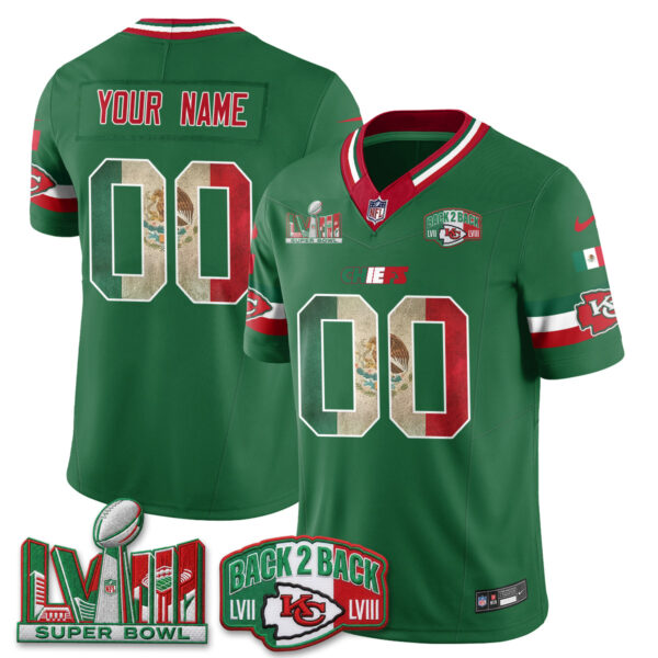 Kansas City Chiefs Mexico Edition Vapor Custom Jersey - All Stitched - Green