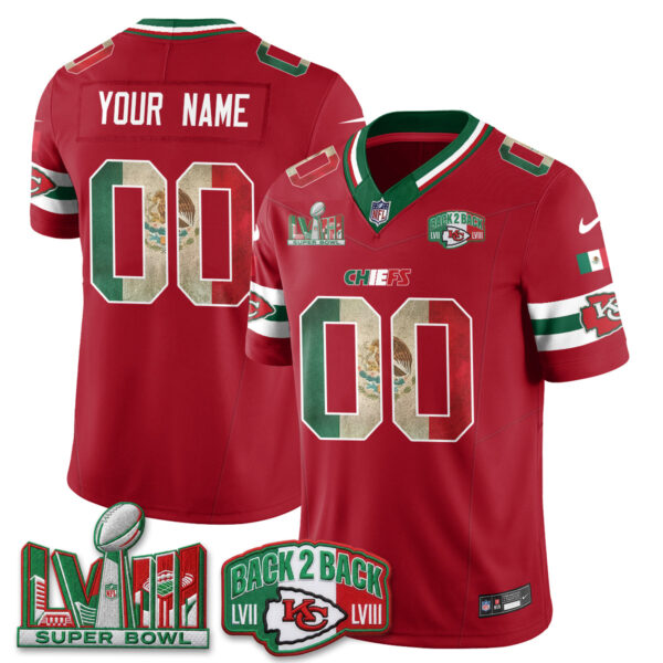 Kansas City Chiefs Mexico Edition Vapor Custom Jersey - All Stitched - Red