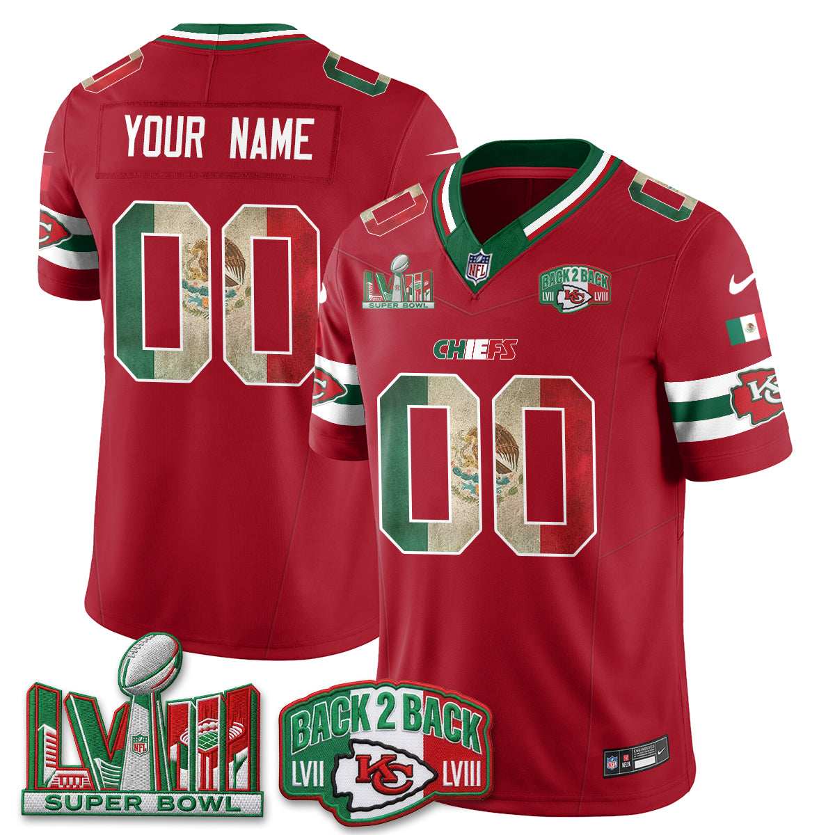 Kansas City Chiefs Mexico Edition Vapor Custom Jersey - All Stitched - Red