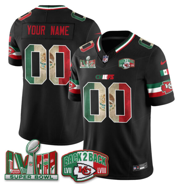 Kansas City Chiefs Mexico Edition Vapor Custom Jersey - All Stitched - Black