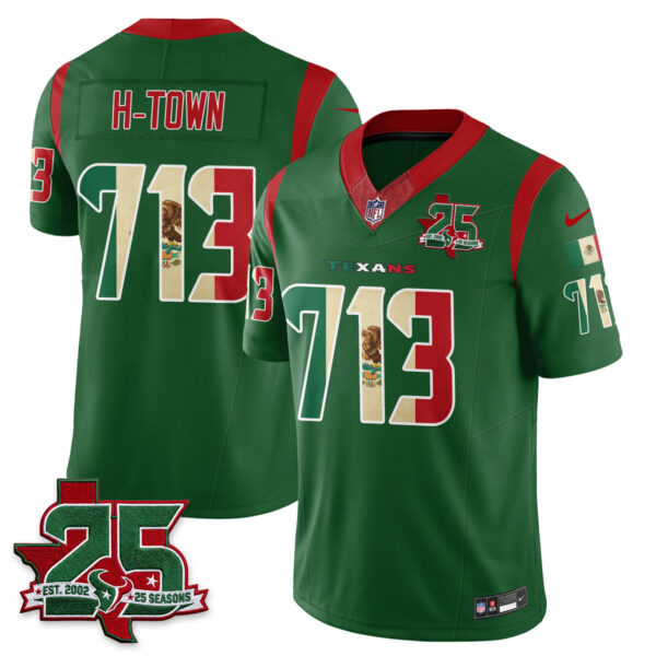 Houston Texans H-Town 25 Seasons Mexico Style Vapor Jersey - All Stitched - Green