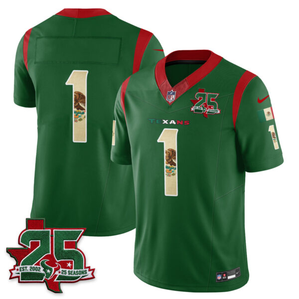Houston Texans Team 25 Seasons Mexico Style Vapor Jersey - All Stitched - Green