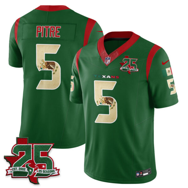 Houston Texans Jalen Pitre 25 Seasons Mexico Style Vapor Jersey - All Stitched - Green