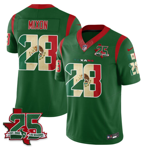 Houston Texans Joe Mixon 25 Seasons Mexico Style Vapor Jersey - All Stitched - Green