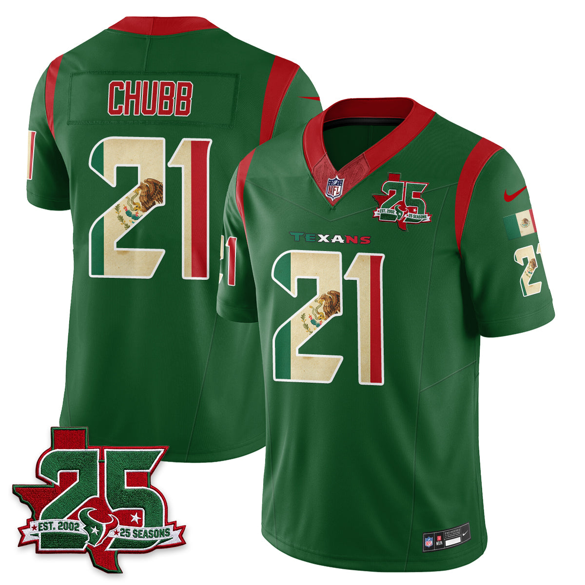 Houston Texans Nick Chubb 25 Seasons Mexico Style Vapor Jersey - All Stitched - Green