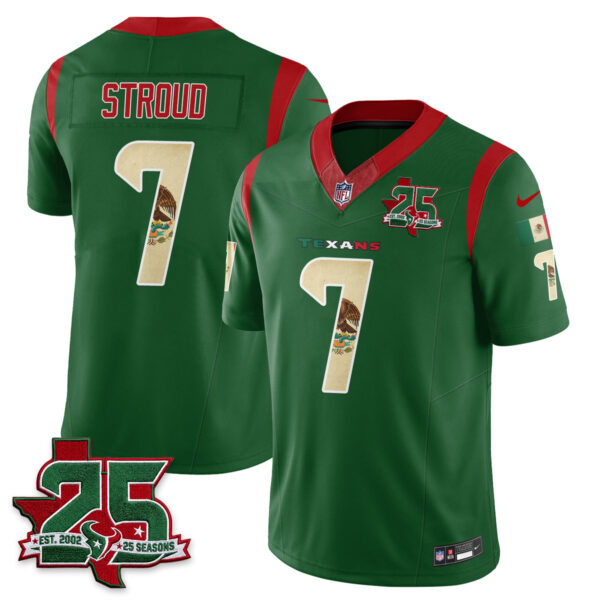 Houston Texans C.J. Stroud 25 Seasons Mexico Style Vapor Jersey - All Stitched - Green