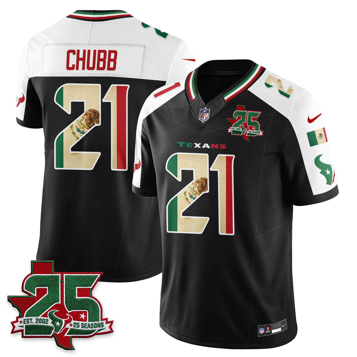 Houston Texans Nick Chubb 25 Seasons Mexico Style Vapor Jersey - All Stitched - Alternate
