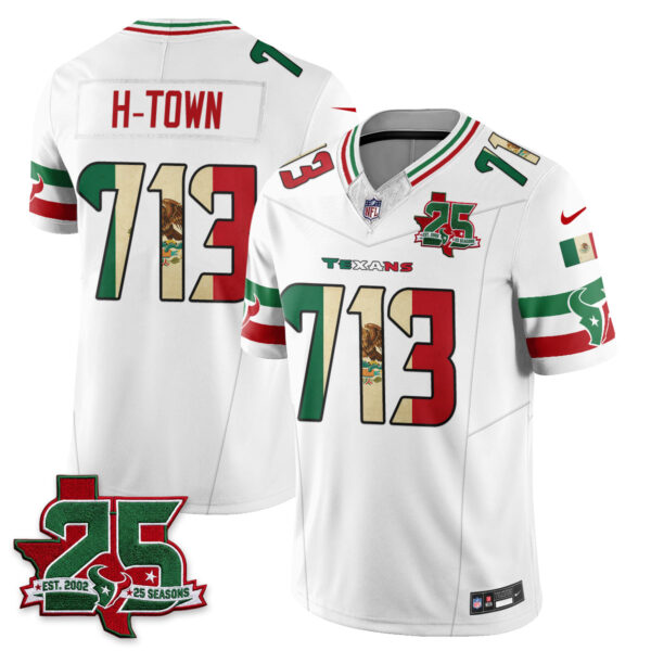 Houston Texans H-Town 25 Seasons Mexico Style Vapor Jersey - All Stitched - White