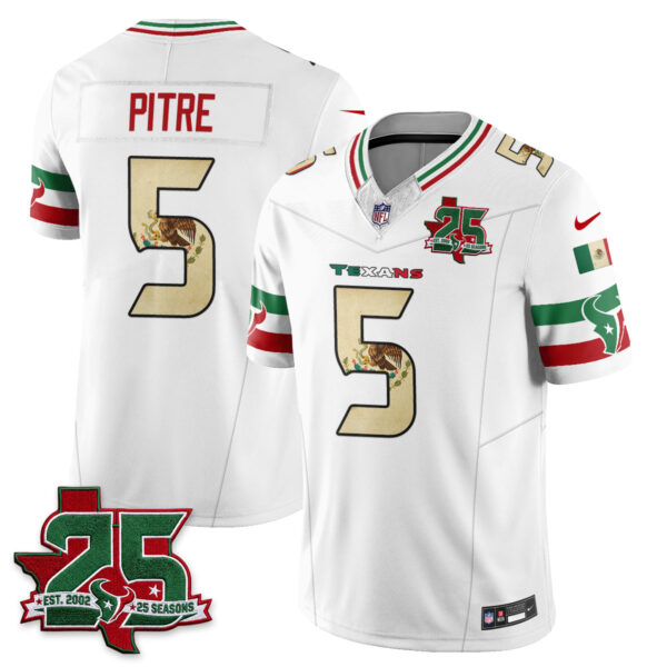 Houston Texans Jalen Pitre 25 Seasons Mexico Style Vapor Jersey - All Stitched - White