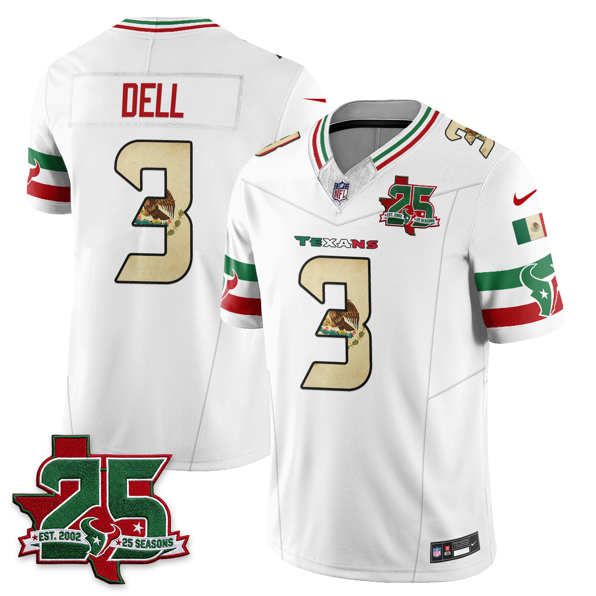 Houston Texans Tank Dell 25 Seasons Mexico Style Vapor Jersey - All Stitched - White