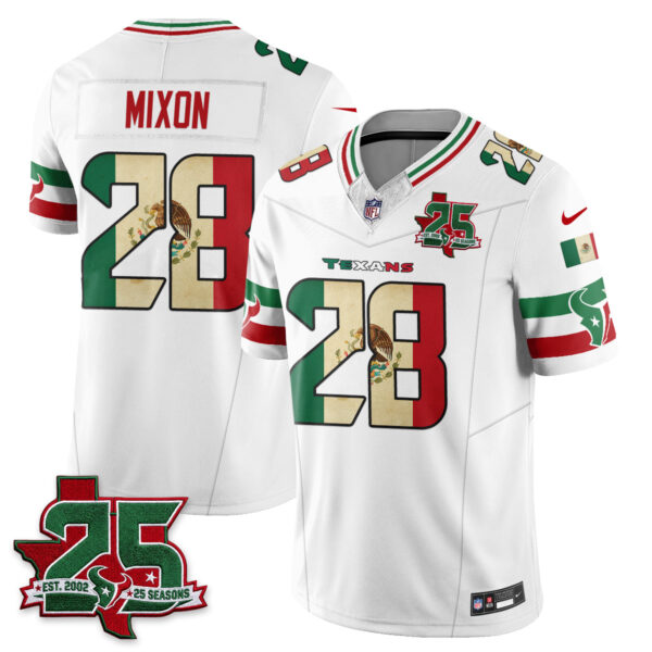 Houston Texans Joe Mixon 25 Seasons Mexico Style Vapor Jersey - All Stitched - White