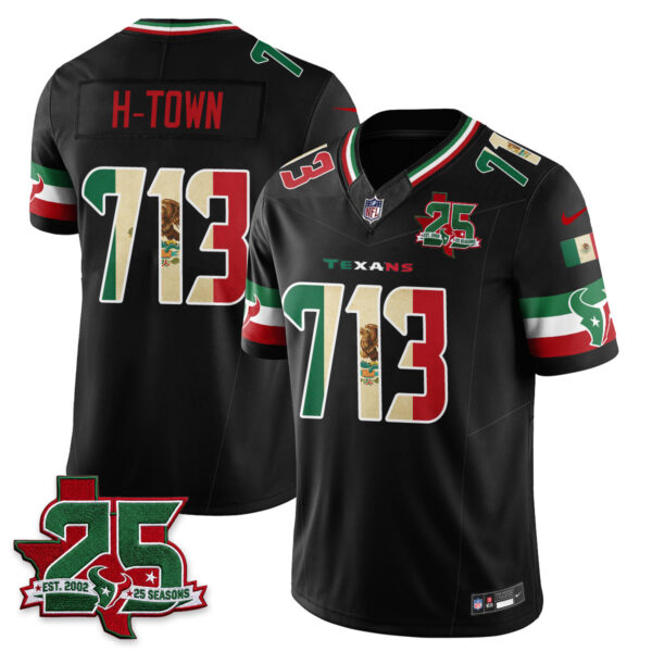 Houston Texans H-Town 25 Seasons Mexico Style Vapor Jersey - All Stitched - Black