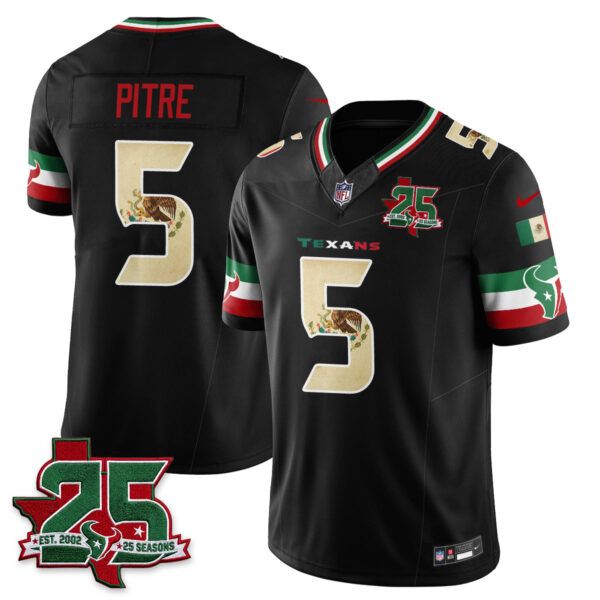 Houston Texans Jalen Pitre 25 Seasons Mexico Style Vapor Jersey - All Stitched - Black
