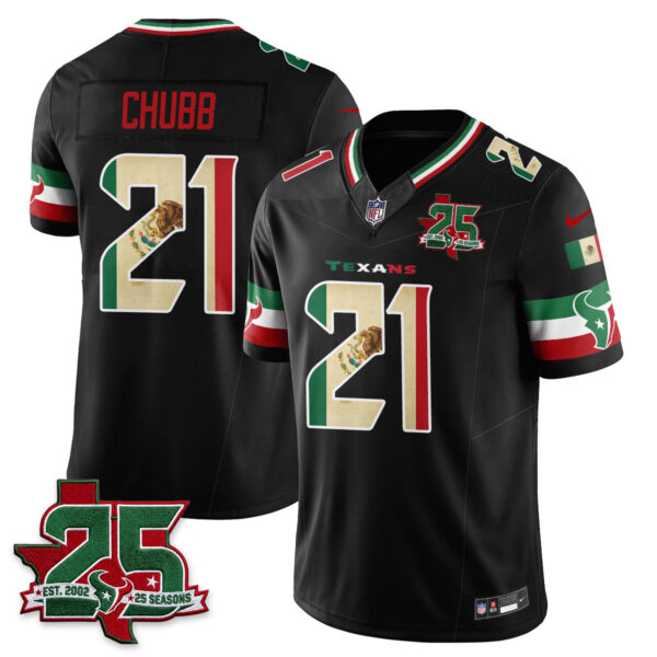 Houston Texans Nick Chubb 25 Seasons Mexico Style Vapor Jersey - All Stitched - Black