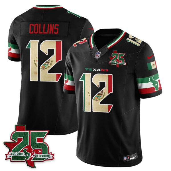 Houston Texans Nico Collins 25 Seasons Mexico Style Vapor Jersey - All Stitched - Black