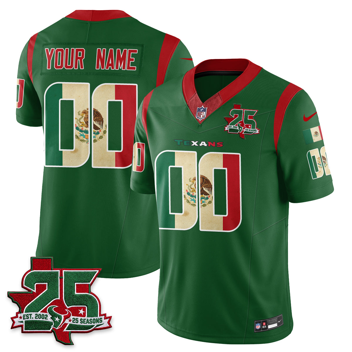 Houston Texans 25 Seasons Mexico Style Vapor Custom Jersey - All Stitched - Green