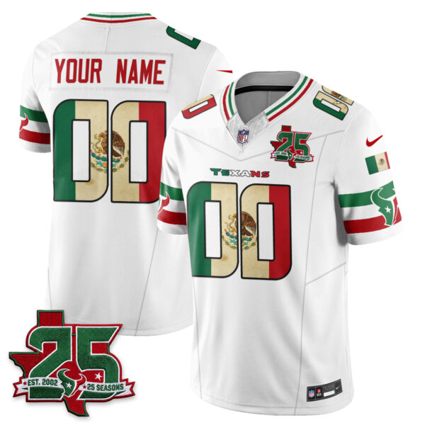 Houston Texans 25 Seasons Mexico Style Vapor Custom Jersey - All Stitched - White