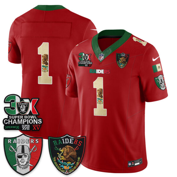 Las Vegas Raiders Team 3X Champs Mexico Edition Vapor Jersey - All Stitched - Red