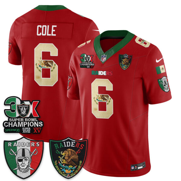 Las Vegas Raiders AJ Cole 3X Champs Mexico Edition Vapor Jersey - All Stitched - Red