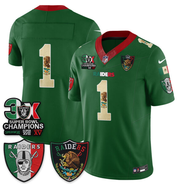 Las Vegas Raiders Team 3X Champs Mexico Edition Vapor Jersey - All Stitched - Green